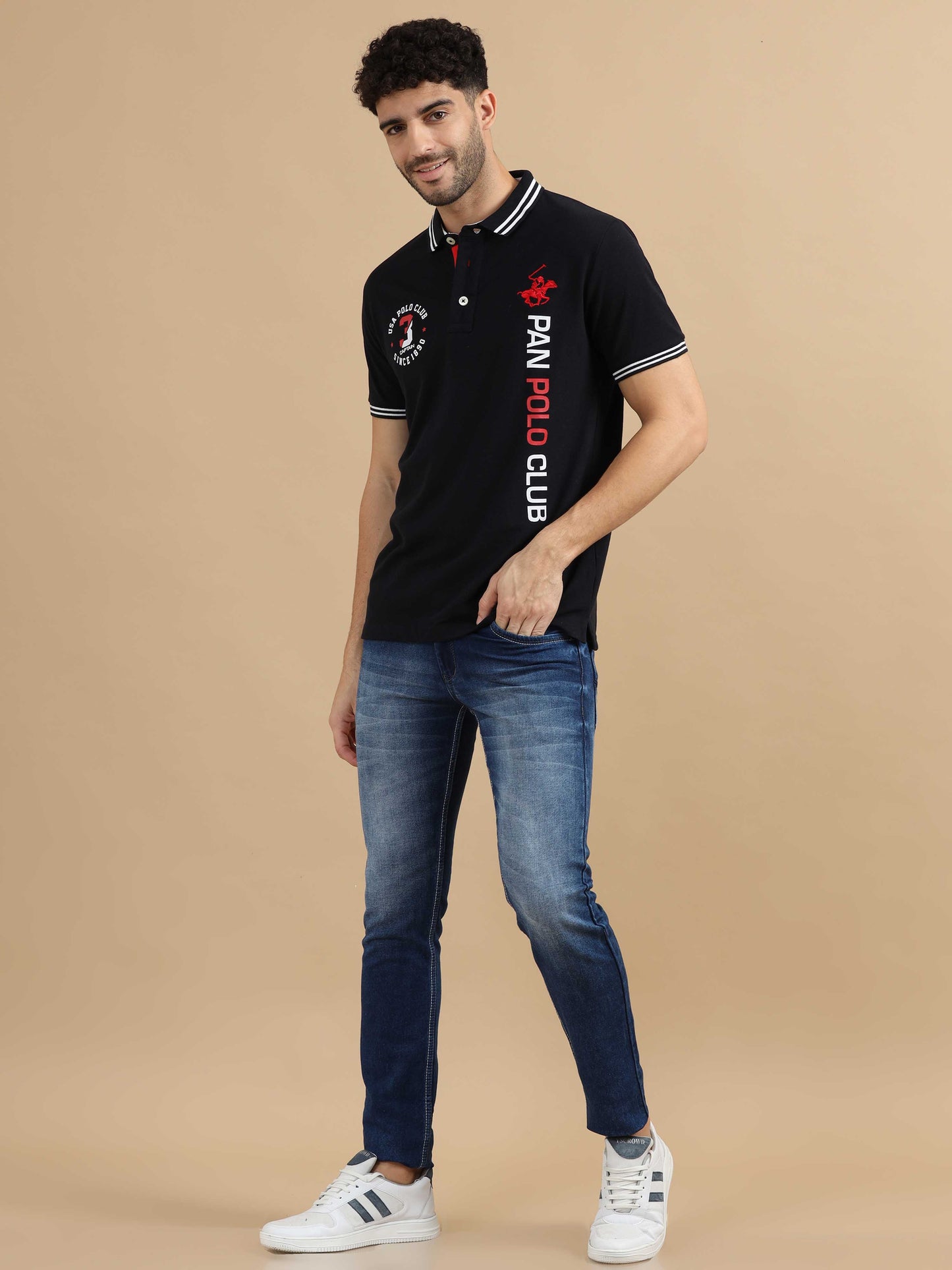 Men Black Collar T Shirt