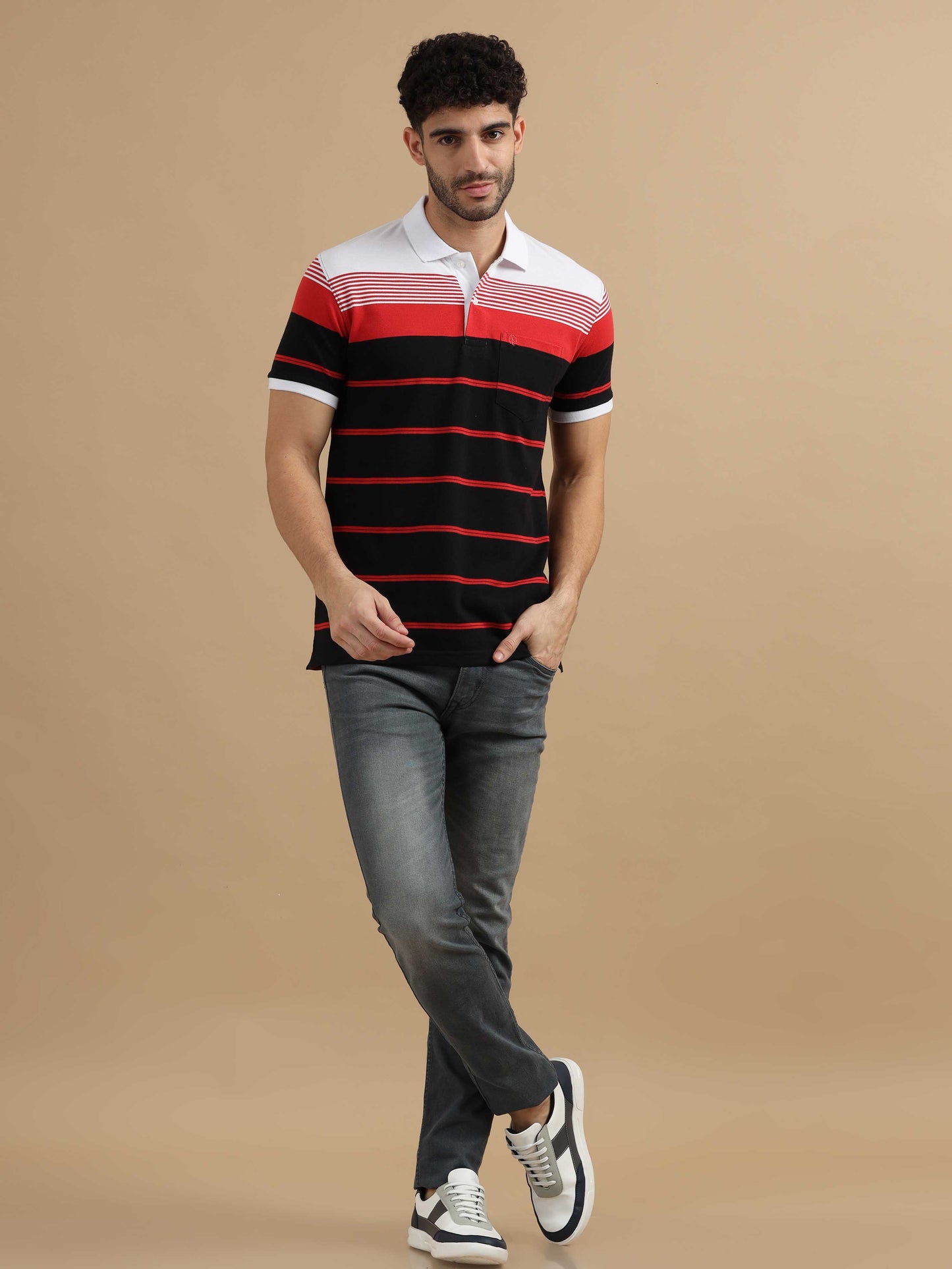 Black Striped Polo T Shirt