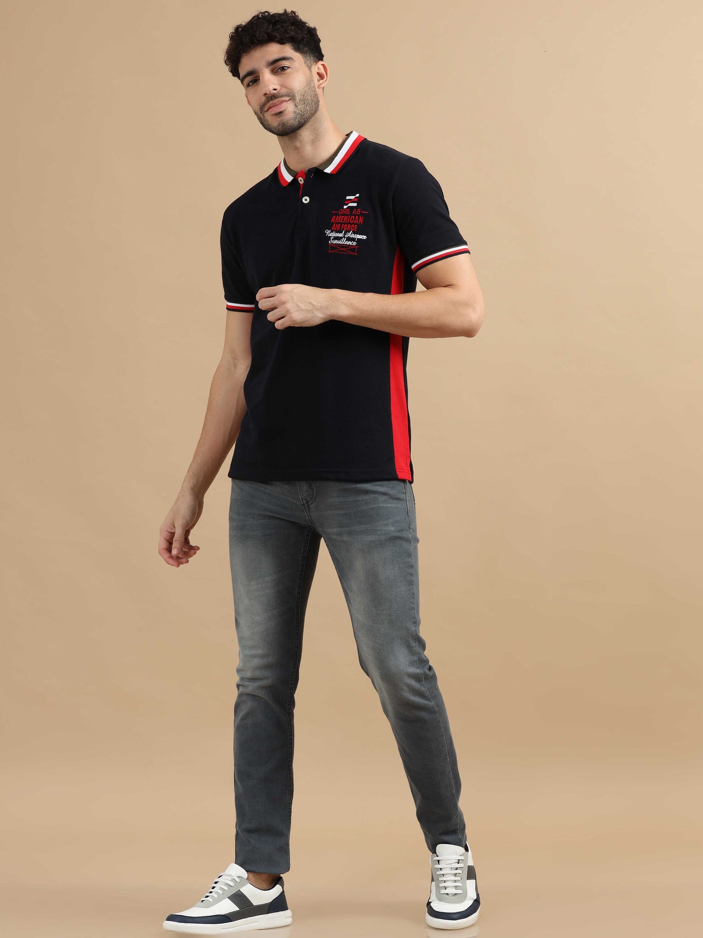 Red and Black Collar T-Shirt