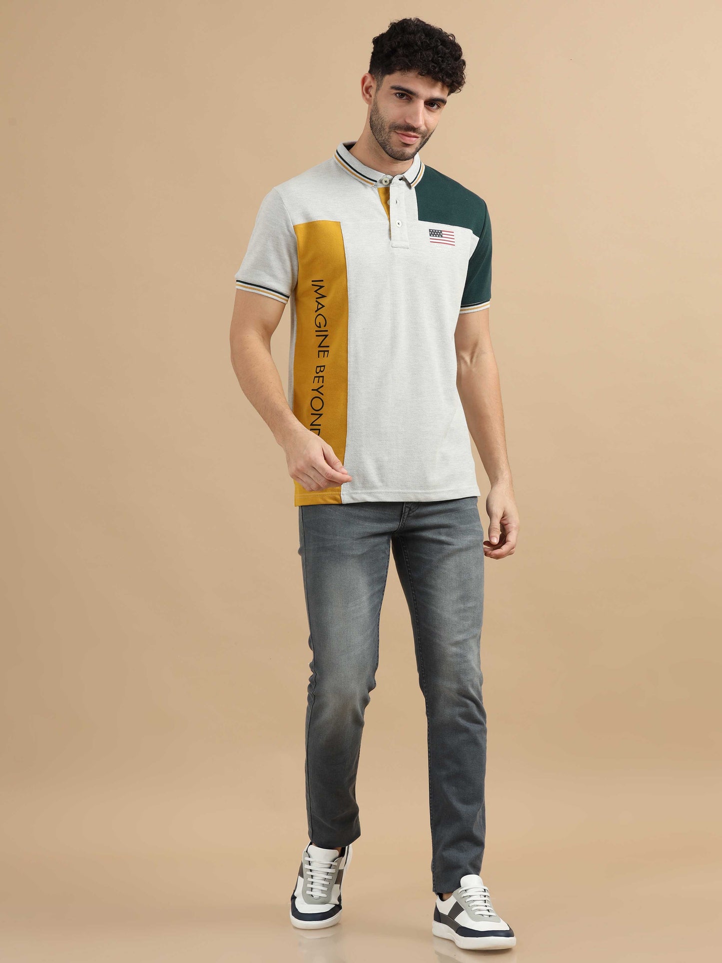 Yellow & White Collar T shirt