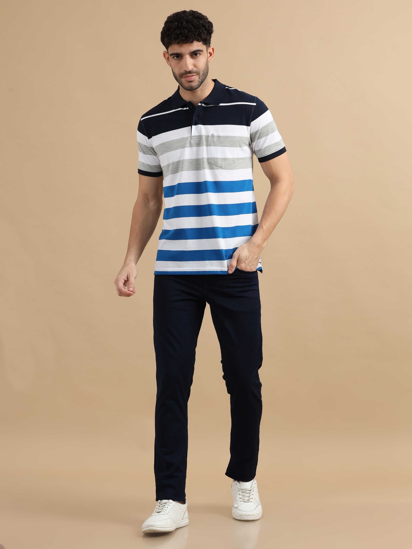 White Striped Polo T Shirt