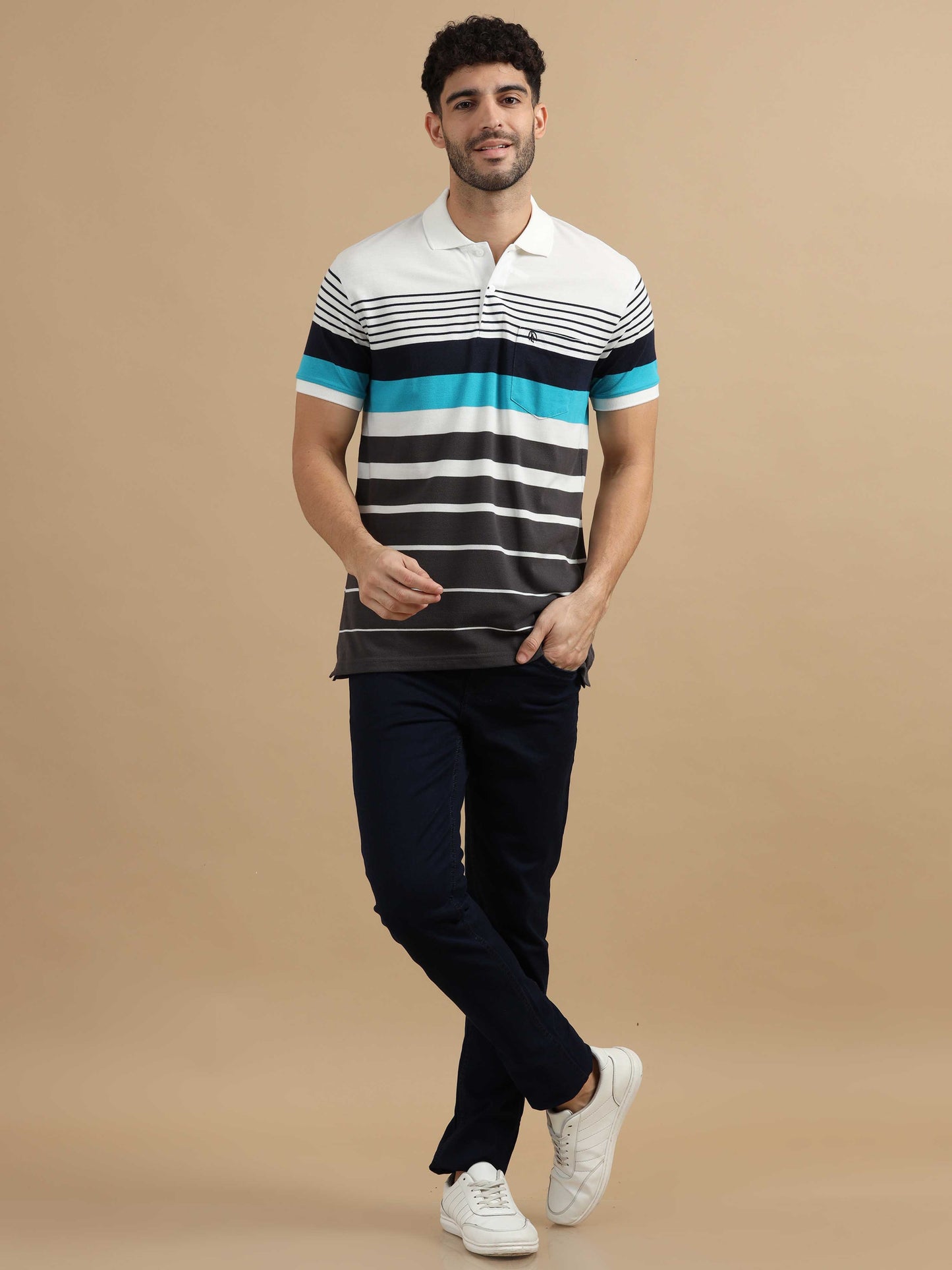Grey Polo Striped T Shirt