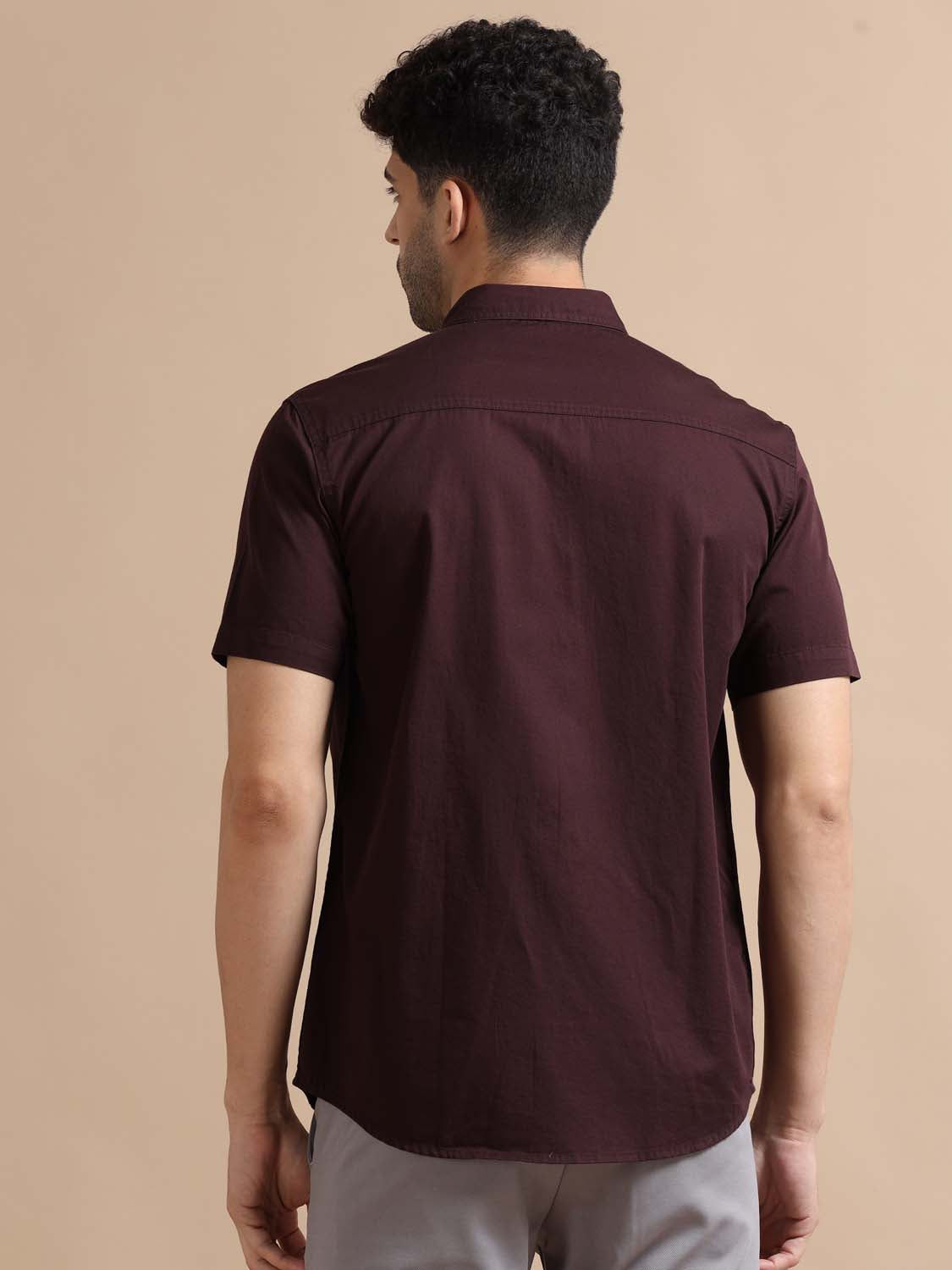 Walnut Cotton Half Shirt for Men