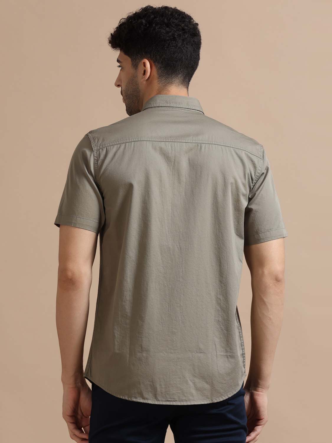 Half Sleeve Men Grey Cotton Shirt