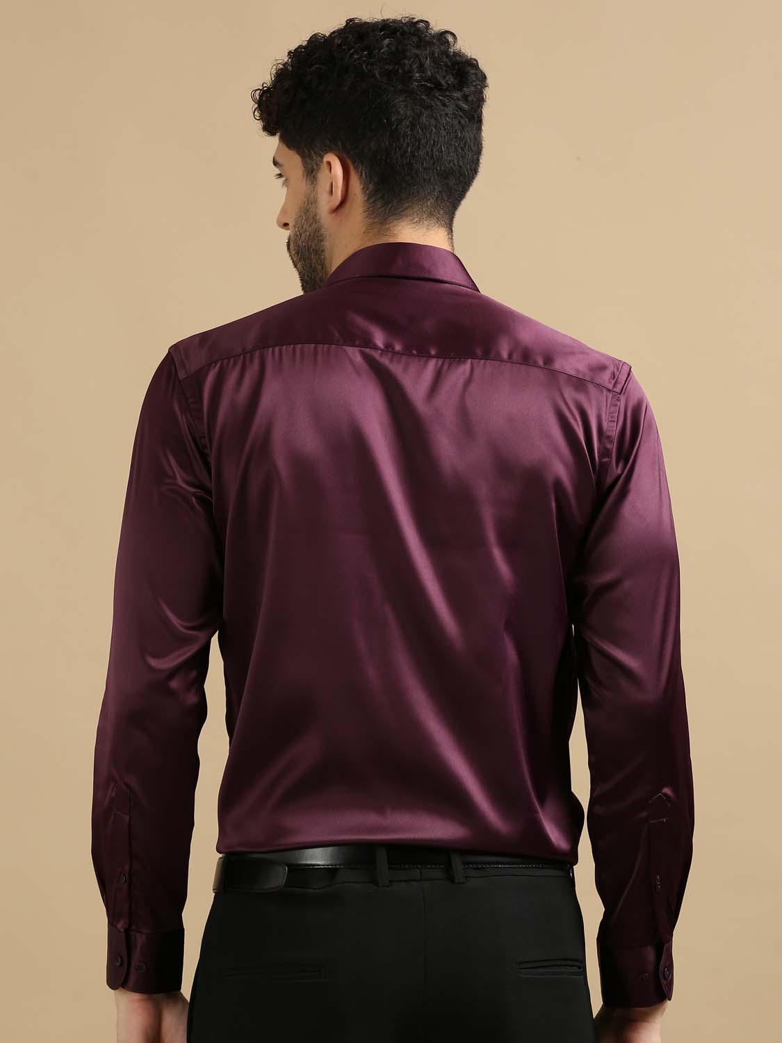 Shiny Maroon Satin Shirt for men