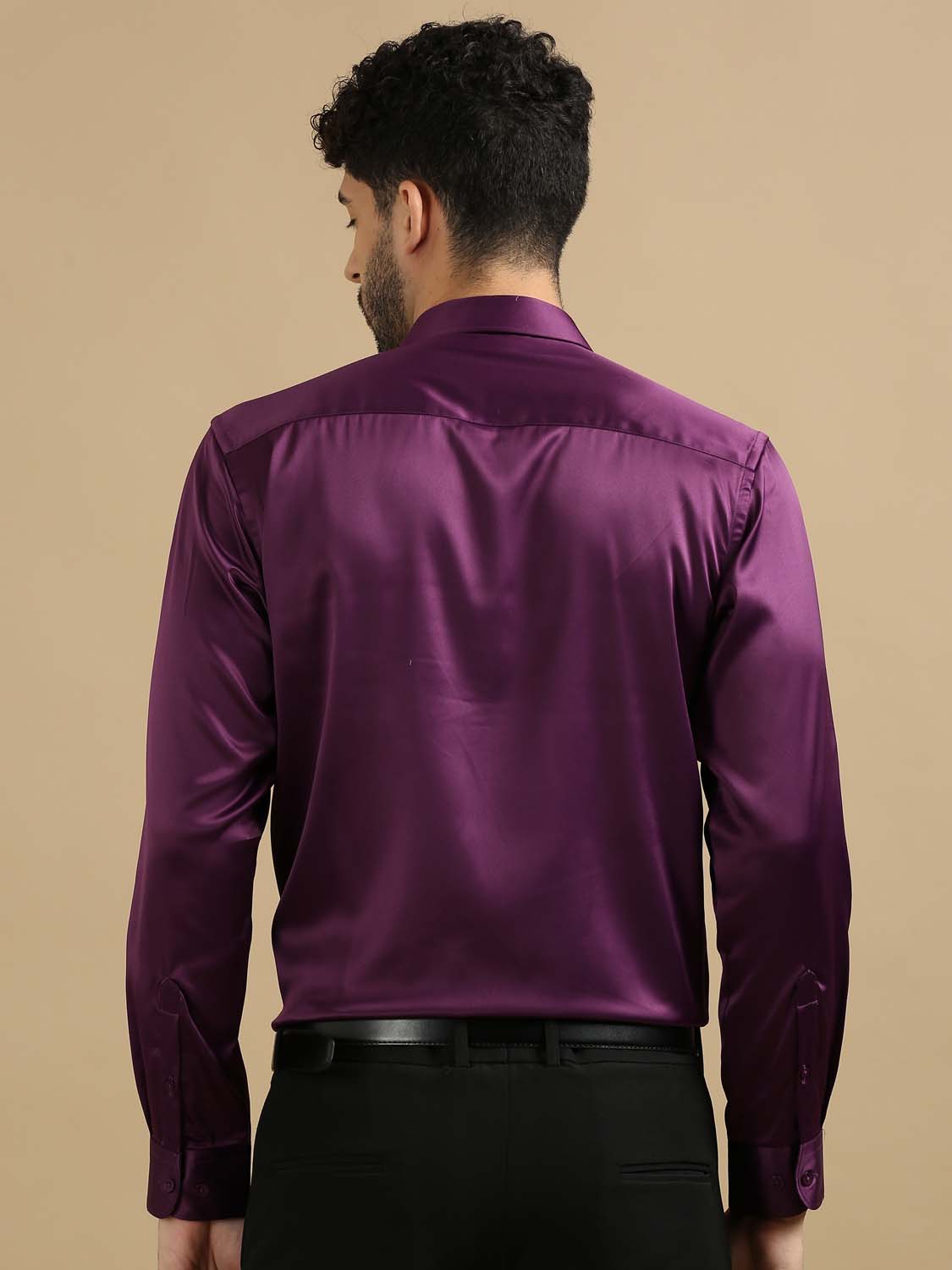 Men Dusty Purple Satin Shirt