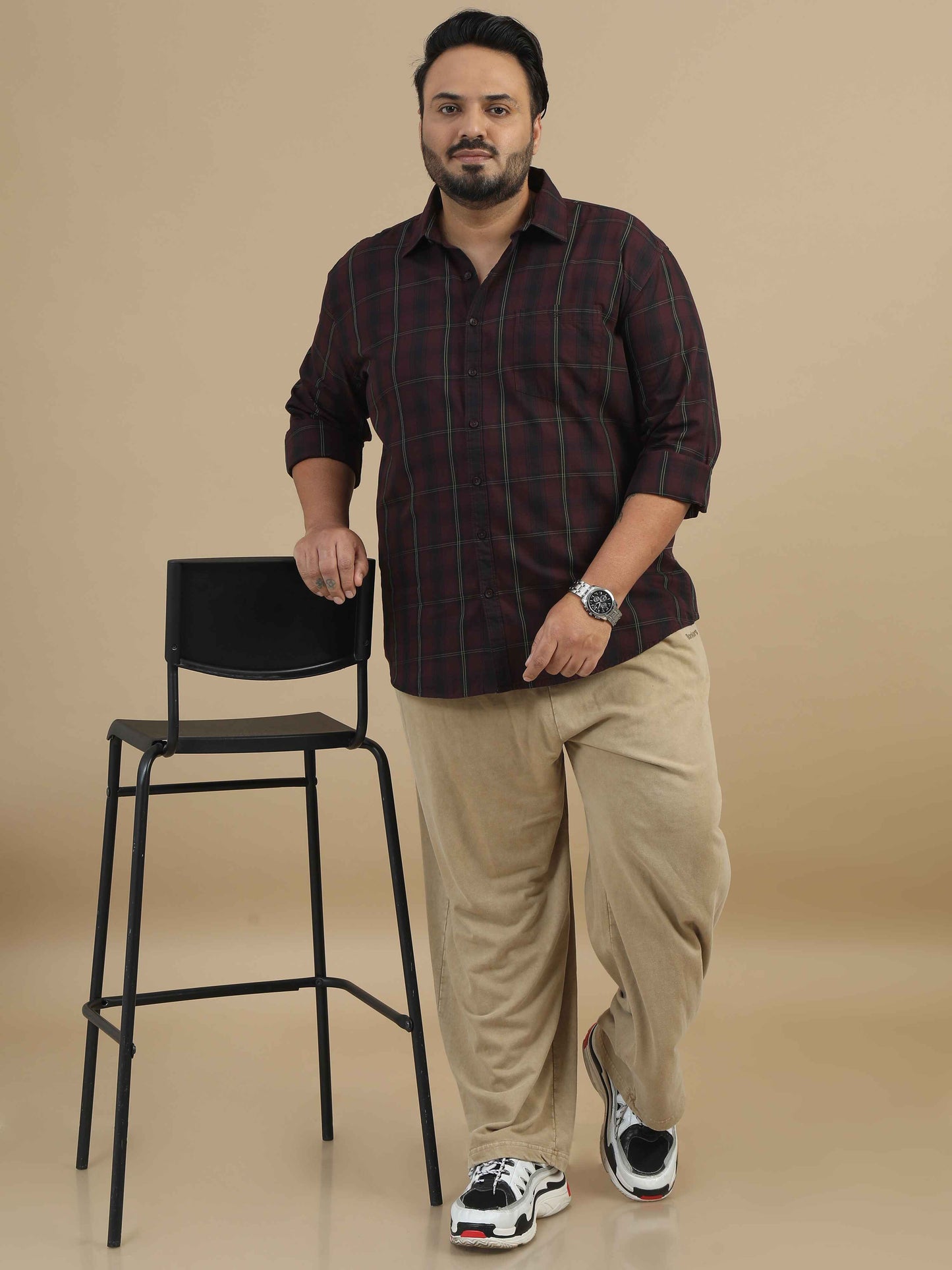 Plus Size Maroon and Black Check Shirt