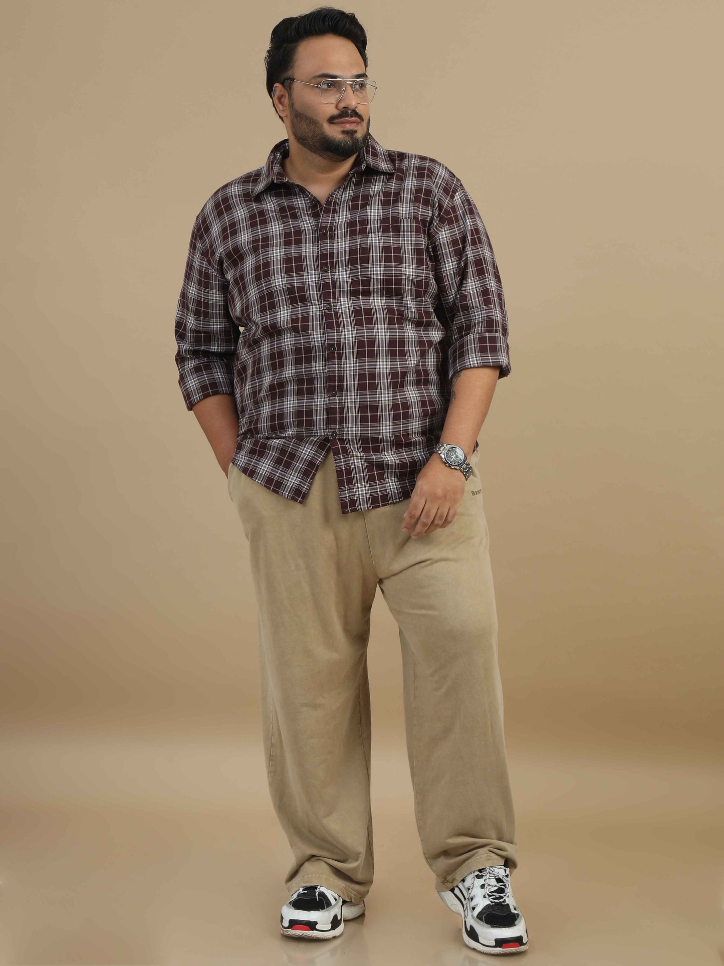 Plus Size Brown Check Shirt