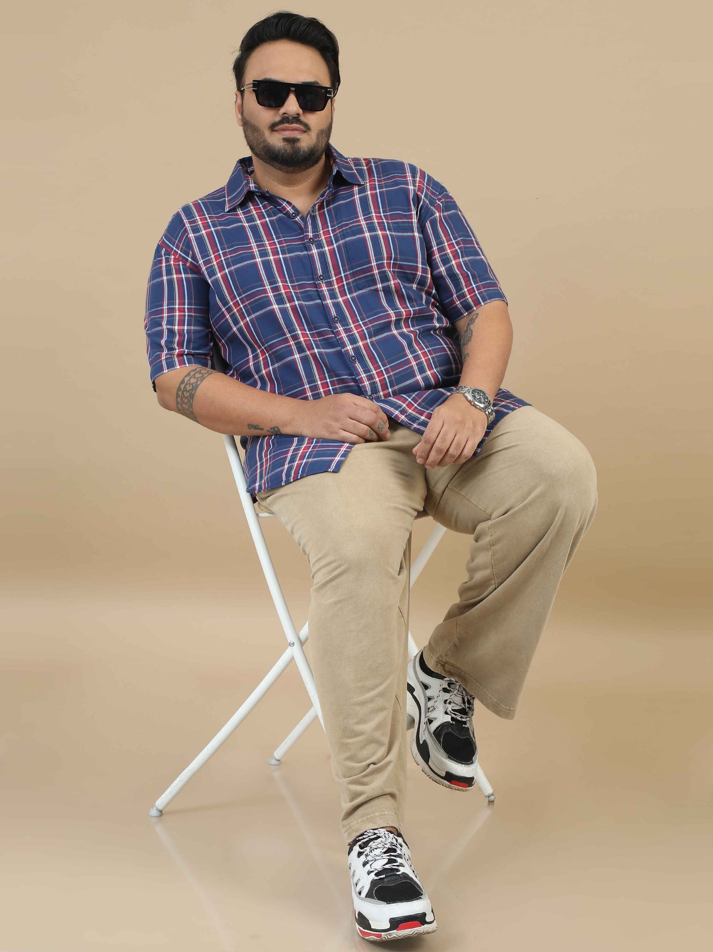 Plus Size Navy Blue Check Shirt