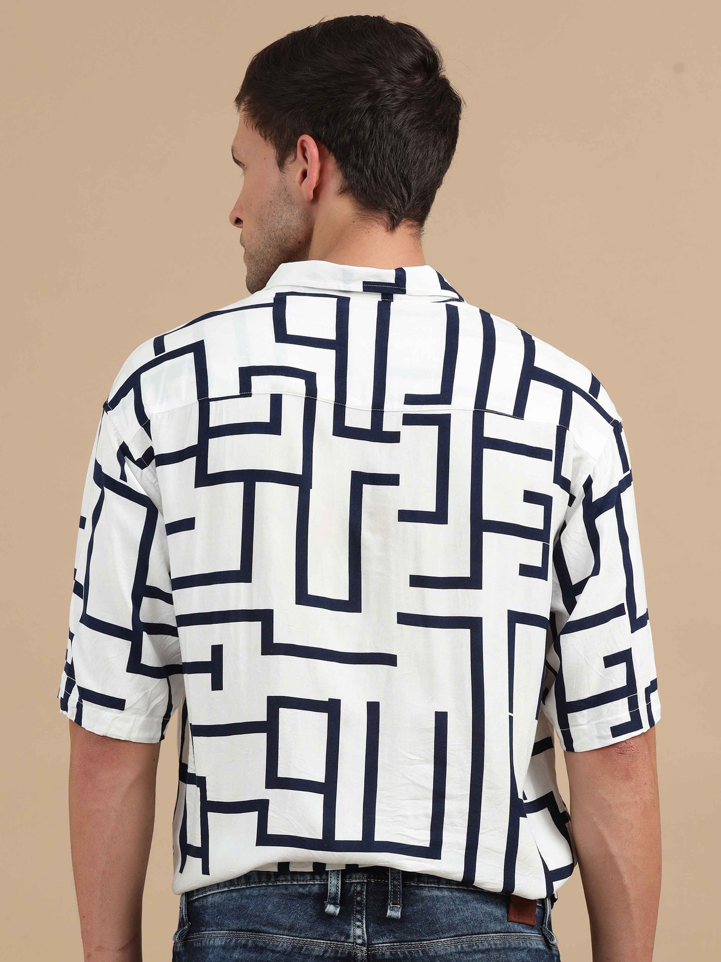 Mens Blue Printed Shirt