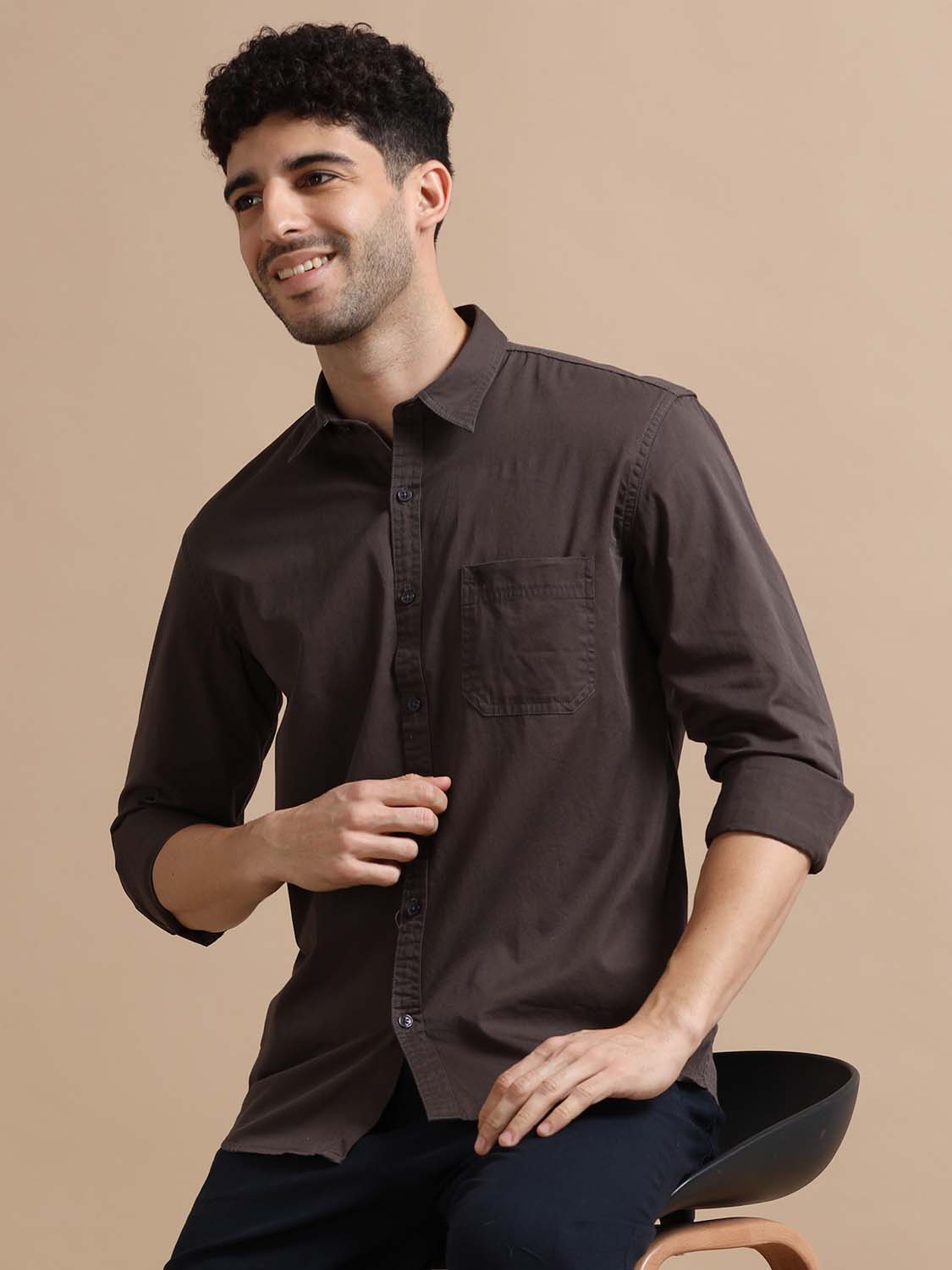 Shop Storm Dust Dark Brown Shirt for Men Online