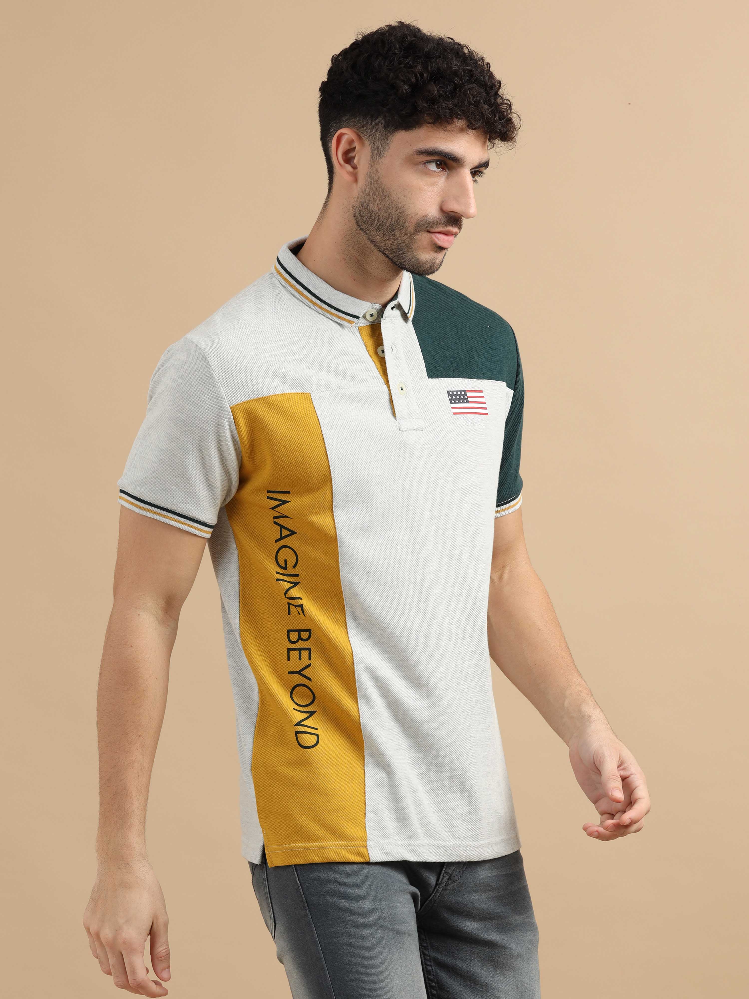 Buy Yellow White Collar Tshirt Online India