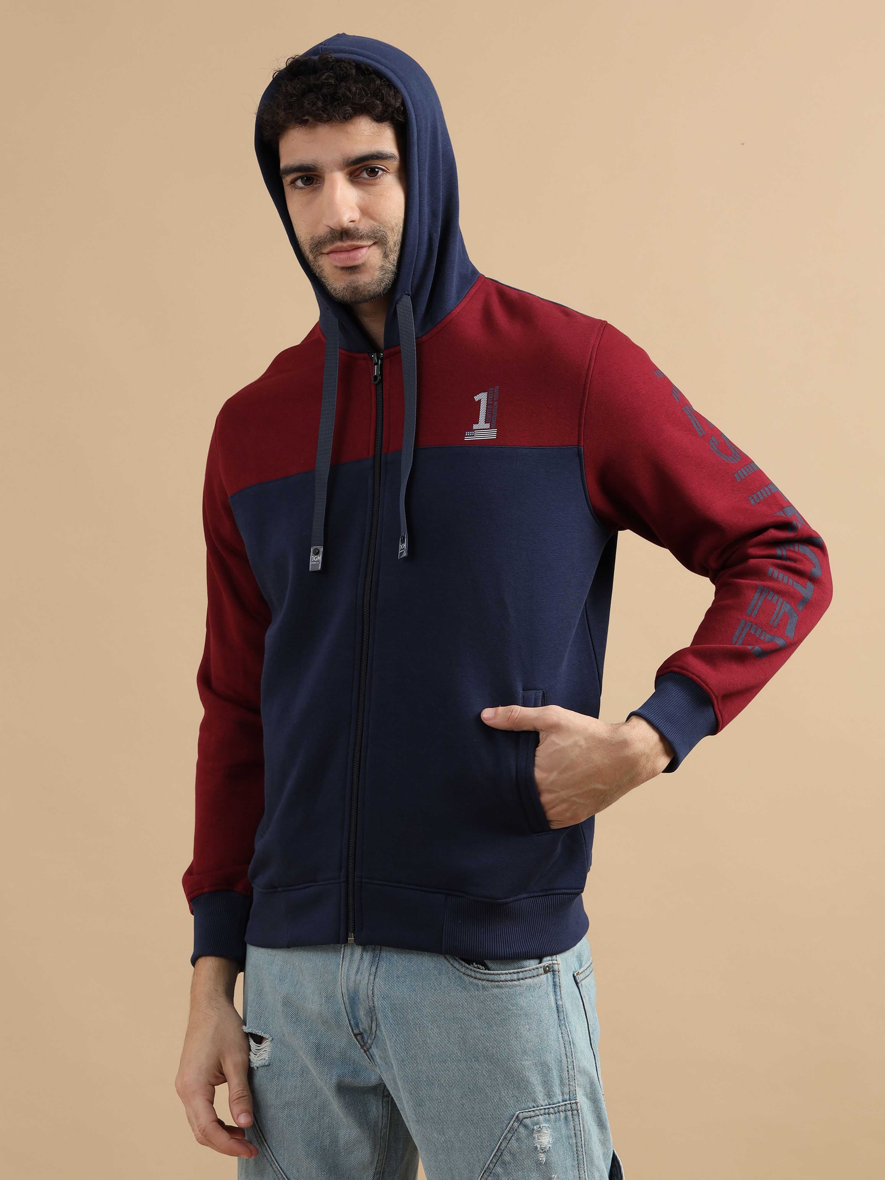 Buy Mens Maroon Grey Zip Up Hoodies Online India