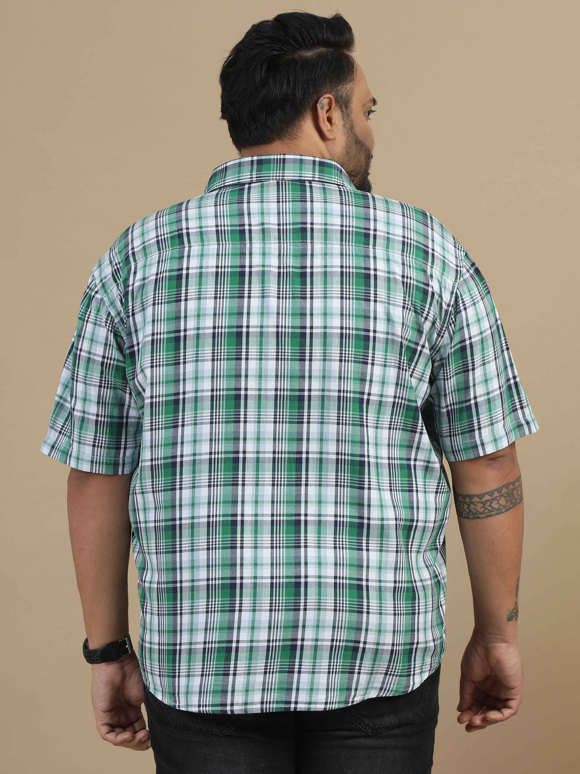 5XL Green and White Check Shirt for Men