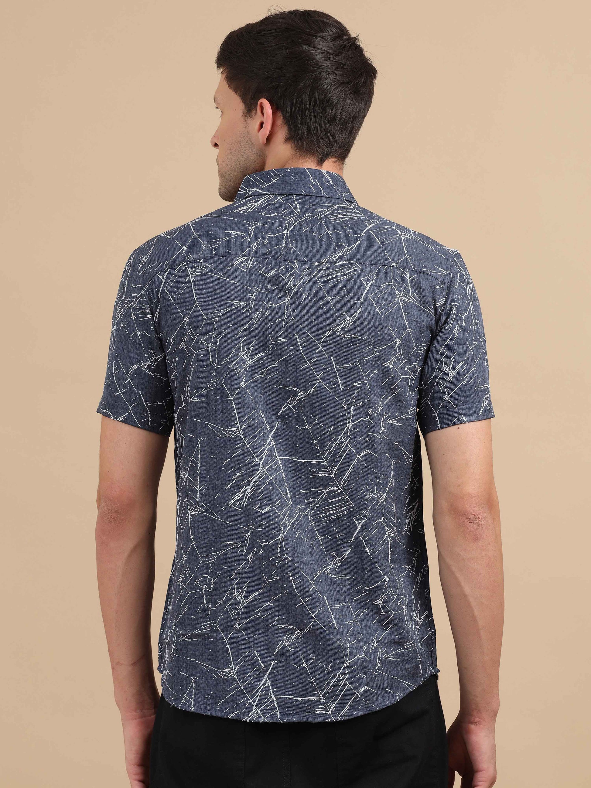 Men Ombre Blue Marble Printed Shirt 