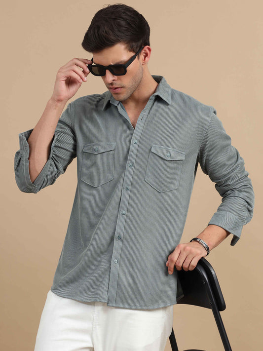 Silver Honeycomb double pocket shirt for men