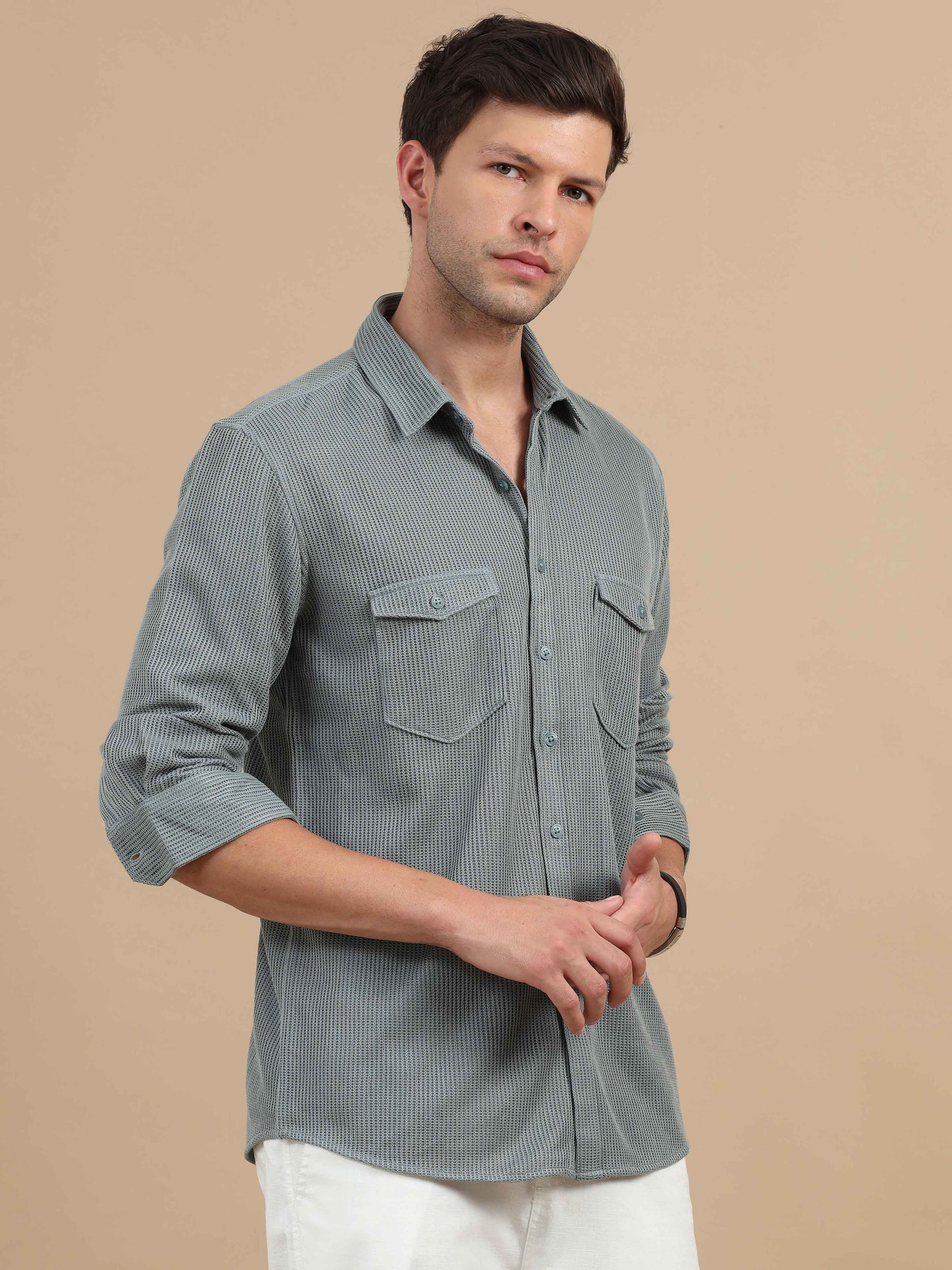 Silver Honeycomb double pocket shirt for men