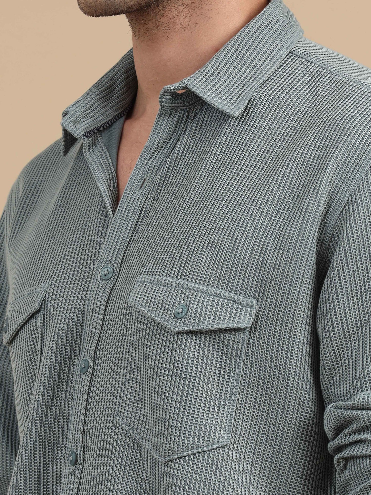 Silver Honeycomb double pocket shirt for men