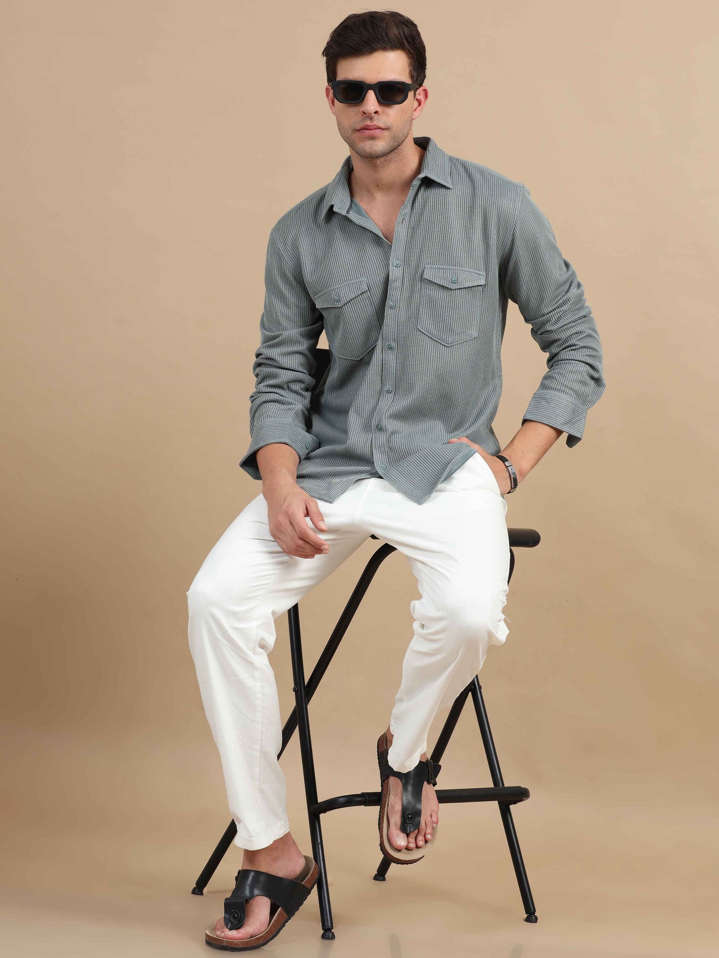 Silver Honeycomb double pocket shirt for men