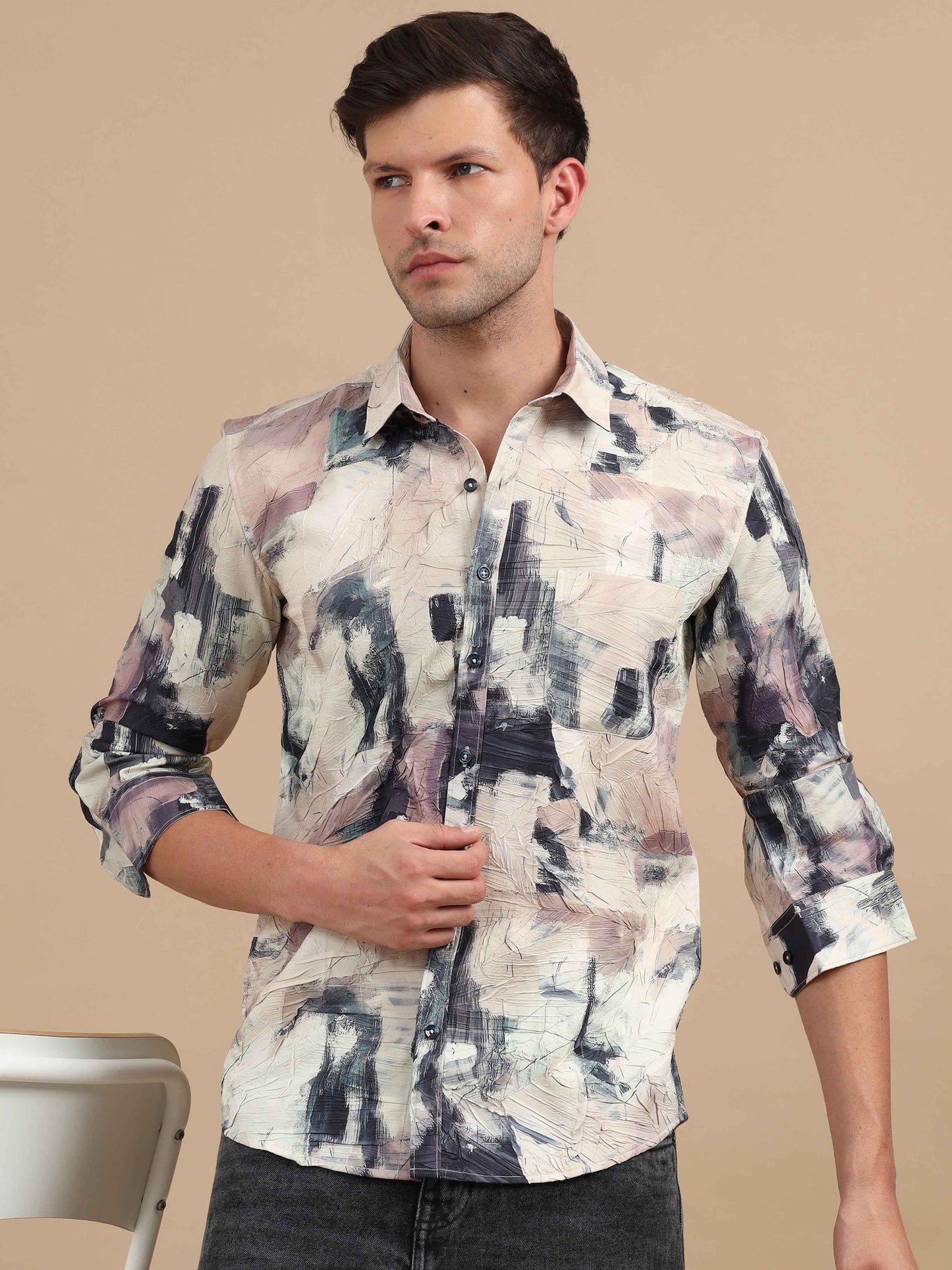 Men Texture Merino printed full sleeve shirt